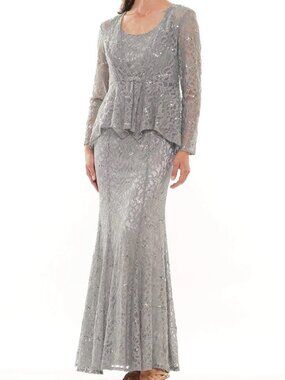 NWT Marsoni by Colors M301 Long Sleeves Jacket Formal Dress Silver Size 14